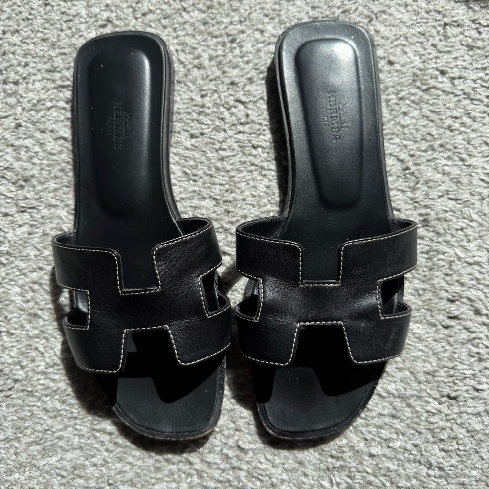 Hermès Black Slide Sandals